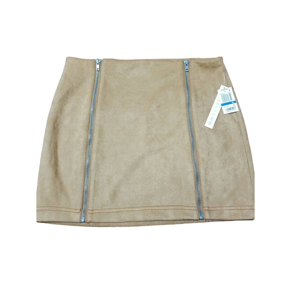 NWT Tinseltown Tan Zip Front Mini Skirt Size XL 111621-0506